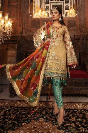 Traditional Pakistani wedding dress in shimmering gold color # P2253