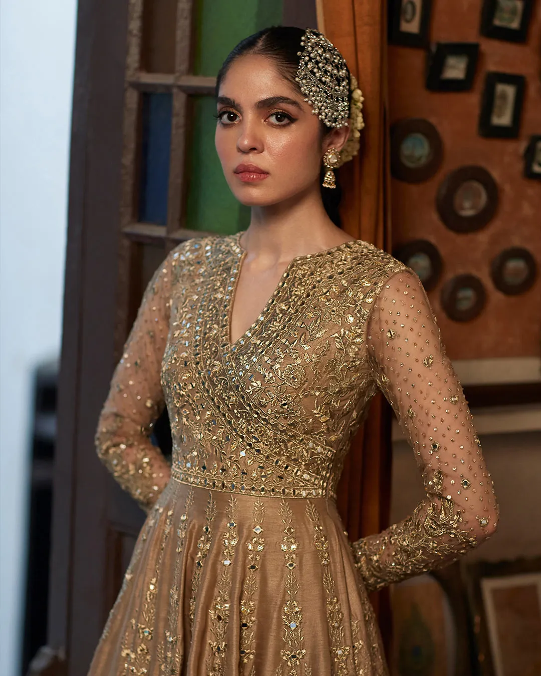 Traditional Pishwas Pakistani Wedding Dress in Raw Silk