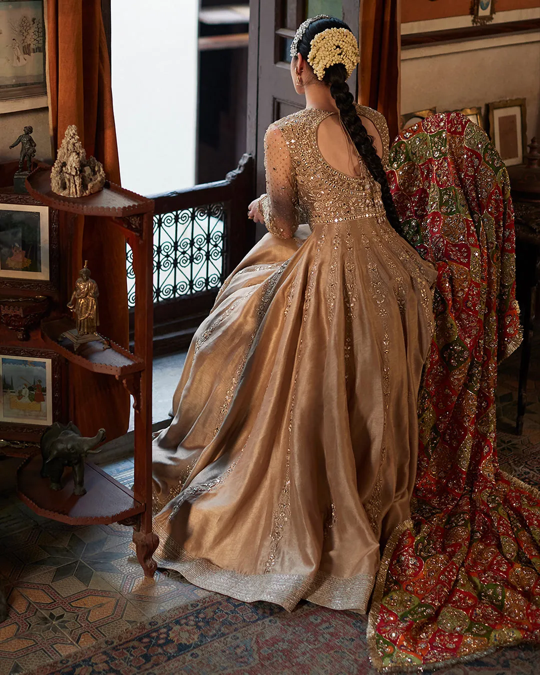 Traditional Pishwas Pakistani Wedding Dress in Raw Silk