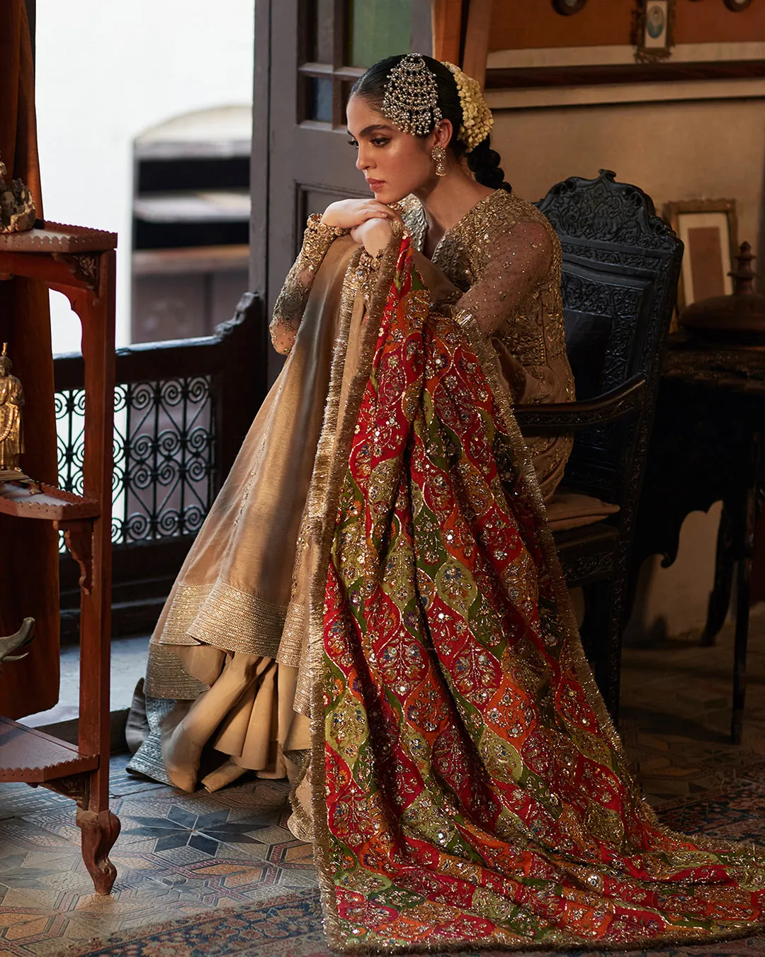 Traditional Pishwas Pakistani Wedding Dress in Raw Silk