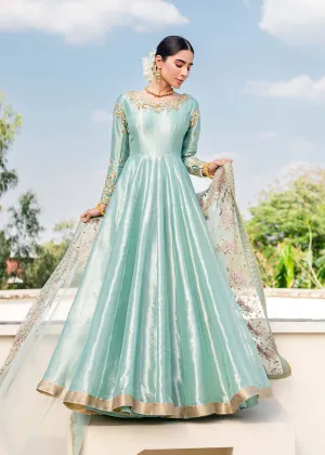 Turquoise Heavily Embroidered Pakistani Wedding Wear Pishwas Dupatta