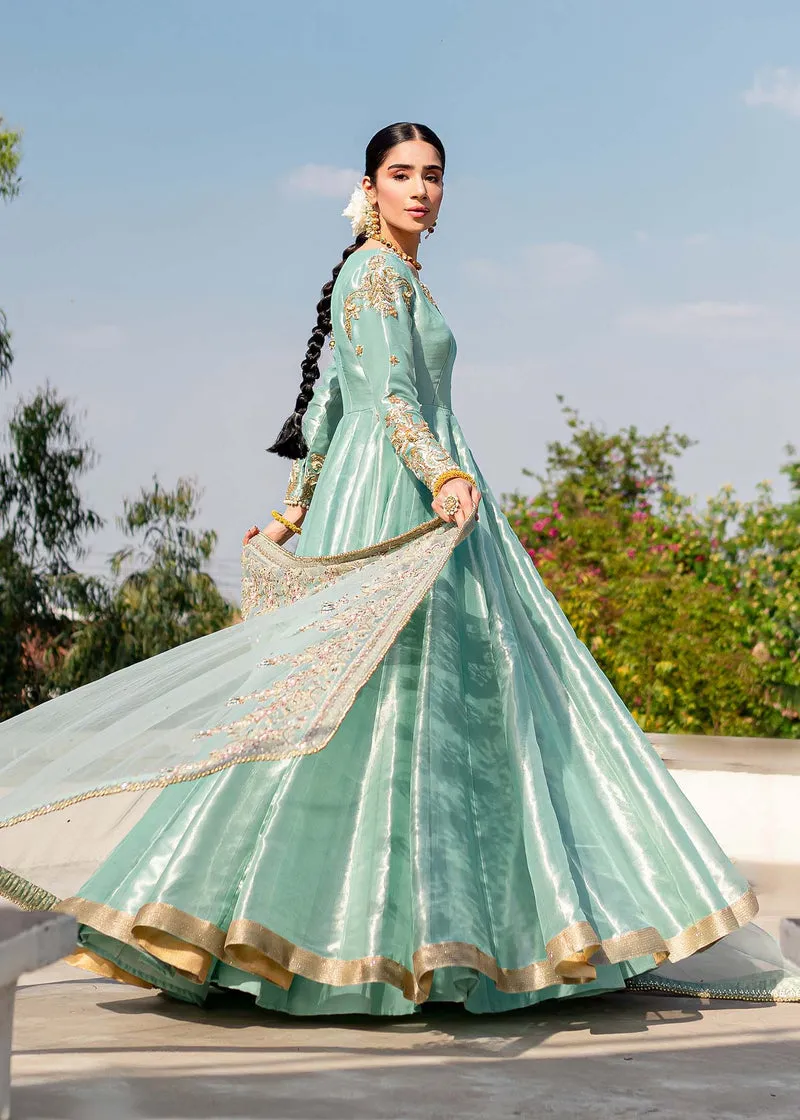 Turquoise Heavily Embroidered Pakistani Wedding Wear Pishwas Dupatta