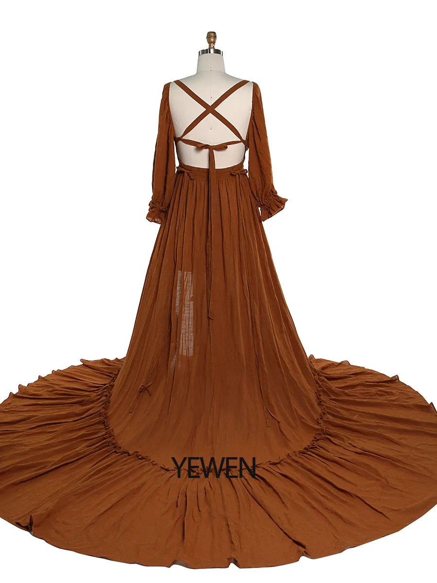 V Neck Maternity Dresses for Photo Shoots Adjustable Waist Photography Pregnancy Dress for Baby Shower YEWEN  YD211230-2