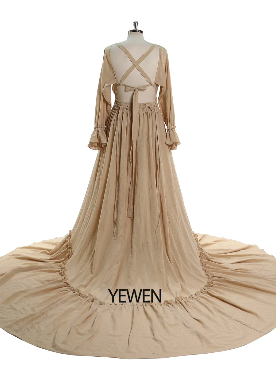 V Neck Maternity Dresses for Photo Shoots Adjustable Waist Photography Pregnancy Dress for Baby Shower YEWEN  YD211230-2