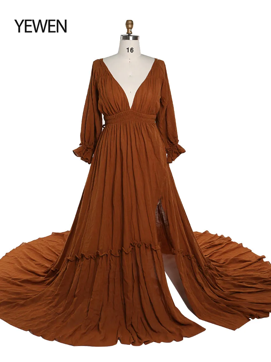 V Neck Maternity Dresses for Photo Shoots Adjustable Waist Photography Pregnancy Dress for Baby Shower YEWEN  YD211230-2