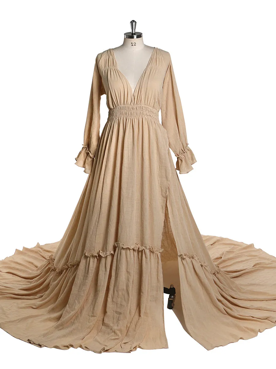 V Neck Maternity Dresses for Photo Shoots Adjustable Waist Photography Pregnancy Dress for Baby Shower YEWEN  YD211230-2