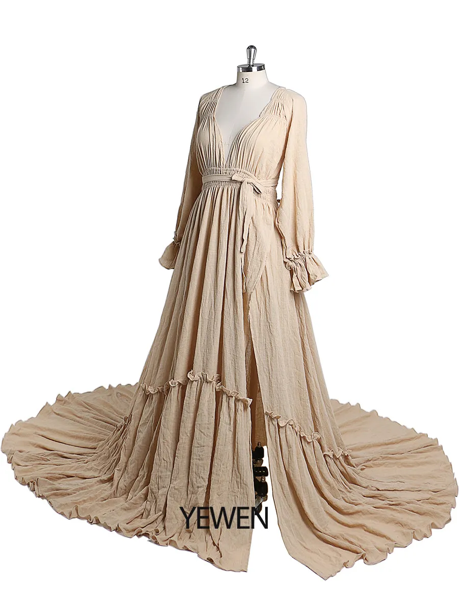 V Neck Maternity Dresses for Photo Shoots Adjustable Waist Photography Pregnancy Dress for Baby Shower YEWEN  YD211230-2