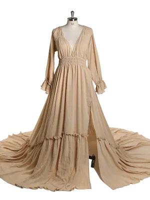 V Neck Maternity Dresses for Photo Shoots Adjustable Waist Photography Pregnancy Dress for Baby Shower YEWEN  YD211230-2
