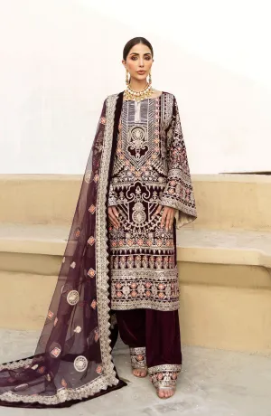 Velvet Party Wear Pakistani Dress in Plum Shade #PF284