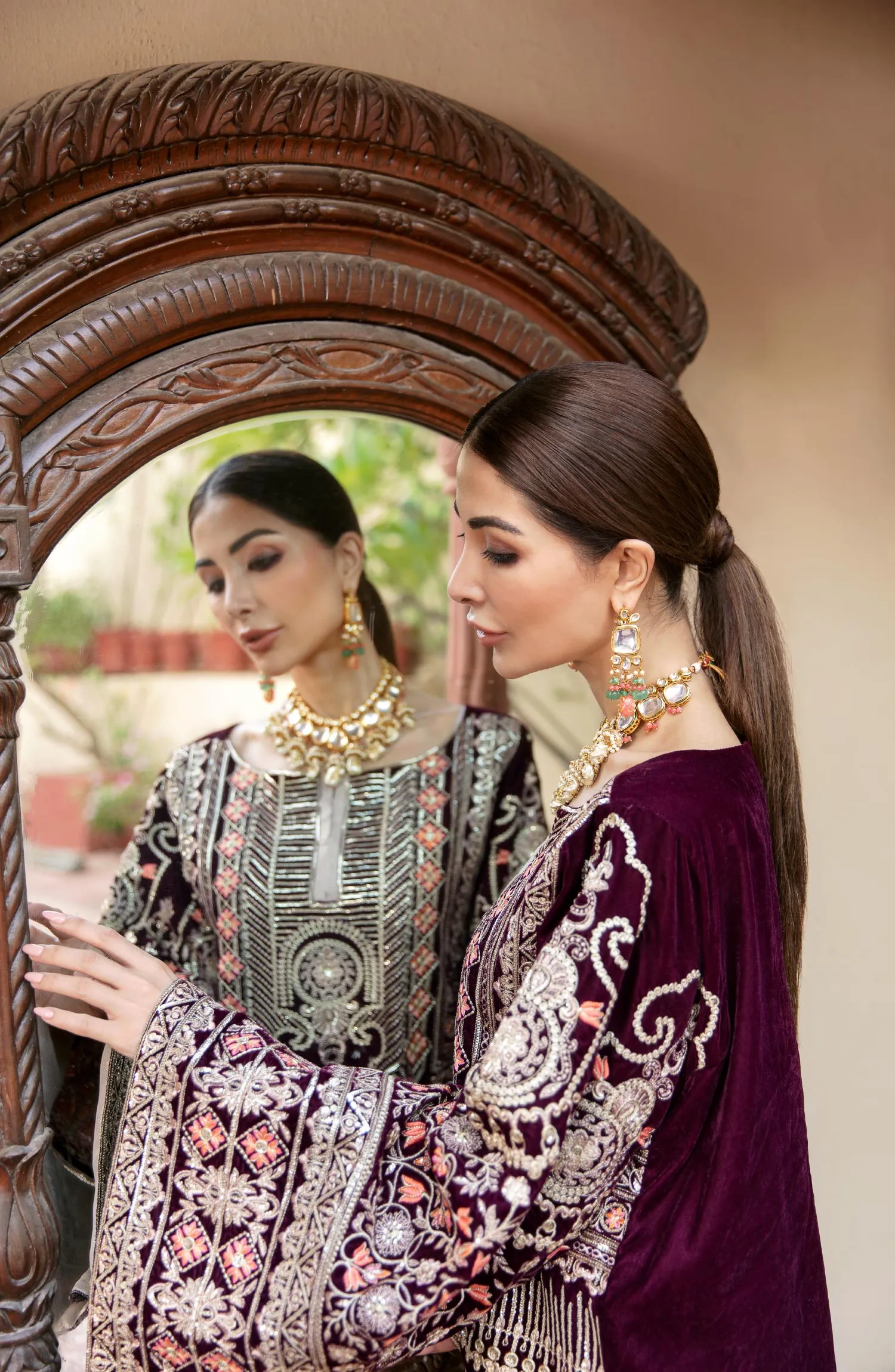 Velvet Party Wear Pakistani Dress in Plum Shade #PF284