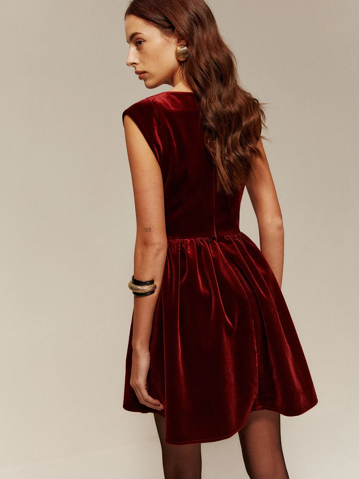 Velvet Pleated Tank Short Dress