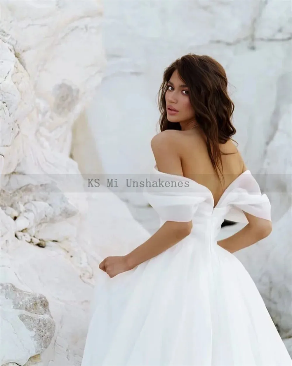 Vestidos de Noiva White Organza Wedding Dresses 2024 Off Shoulder Bride Dress Cheap Beach Wedding Gowns Couture Customized