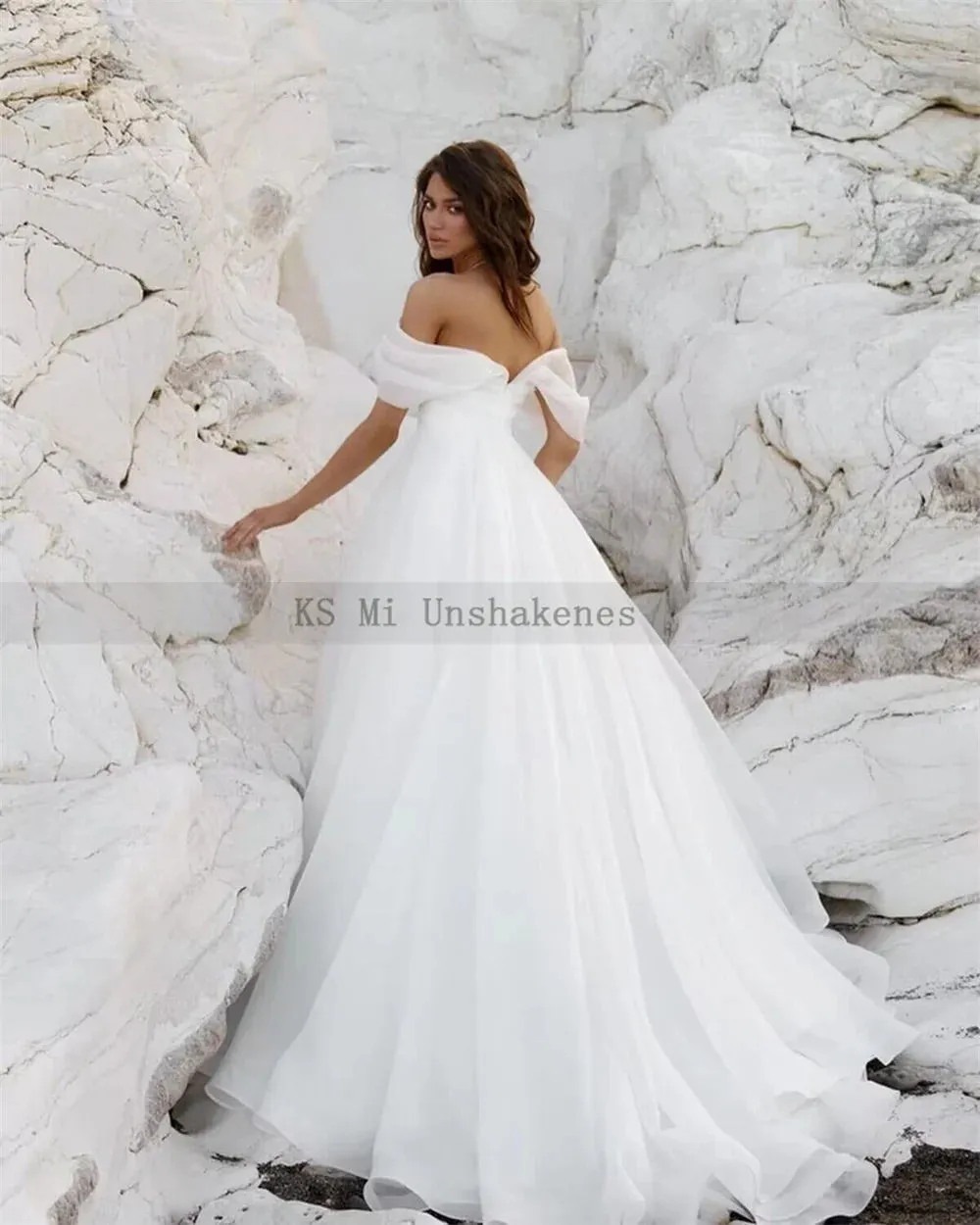 Vestidos de Noiva White Organza Wedding Dresses 2024 Off Shoulder Bride Dress Cheap Beach Wedding Gowns Couture Customized