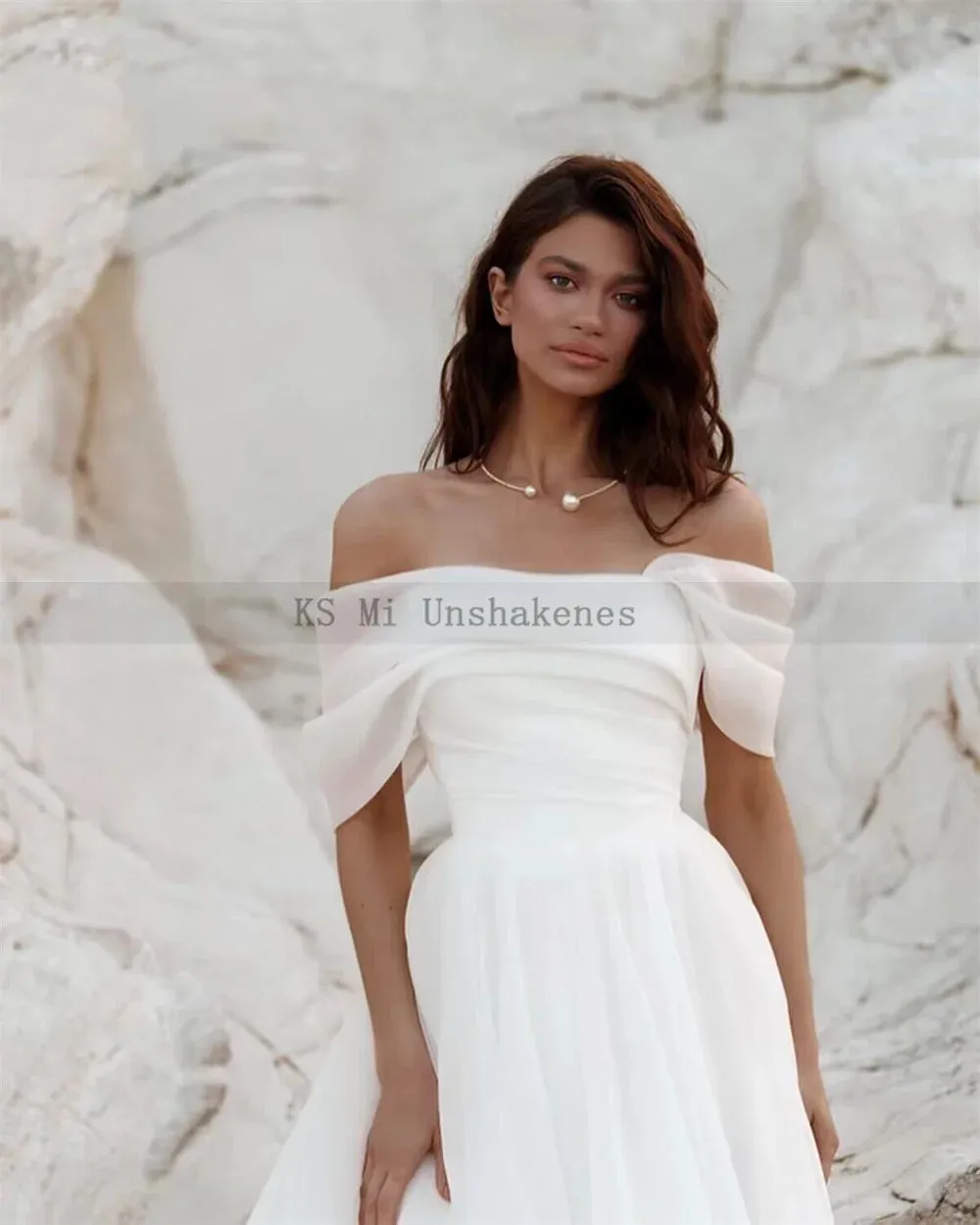 Vestidos de Noiva White Organza Wedding Dresses 2024 Off Shoulder Bride Dress Cheap Beach Wedding Gowns Couture Customized