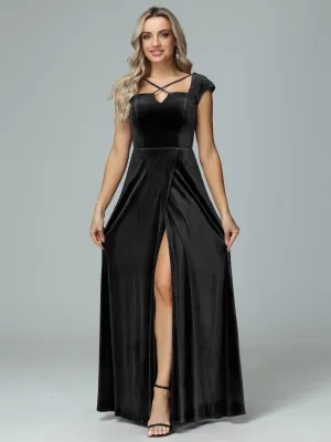 Vintage A-line Cap Sleeves Velvet Bridesmaid Dresses