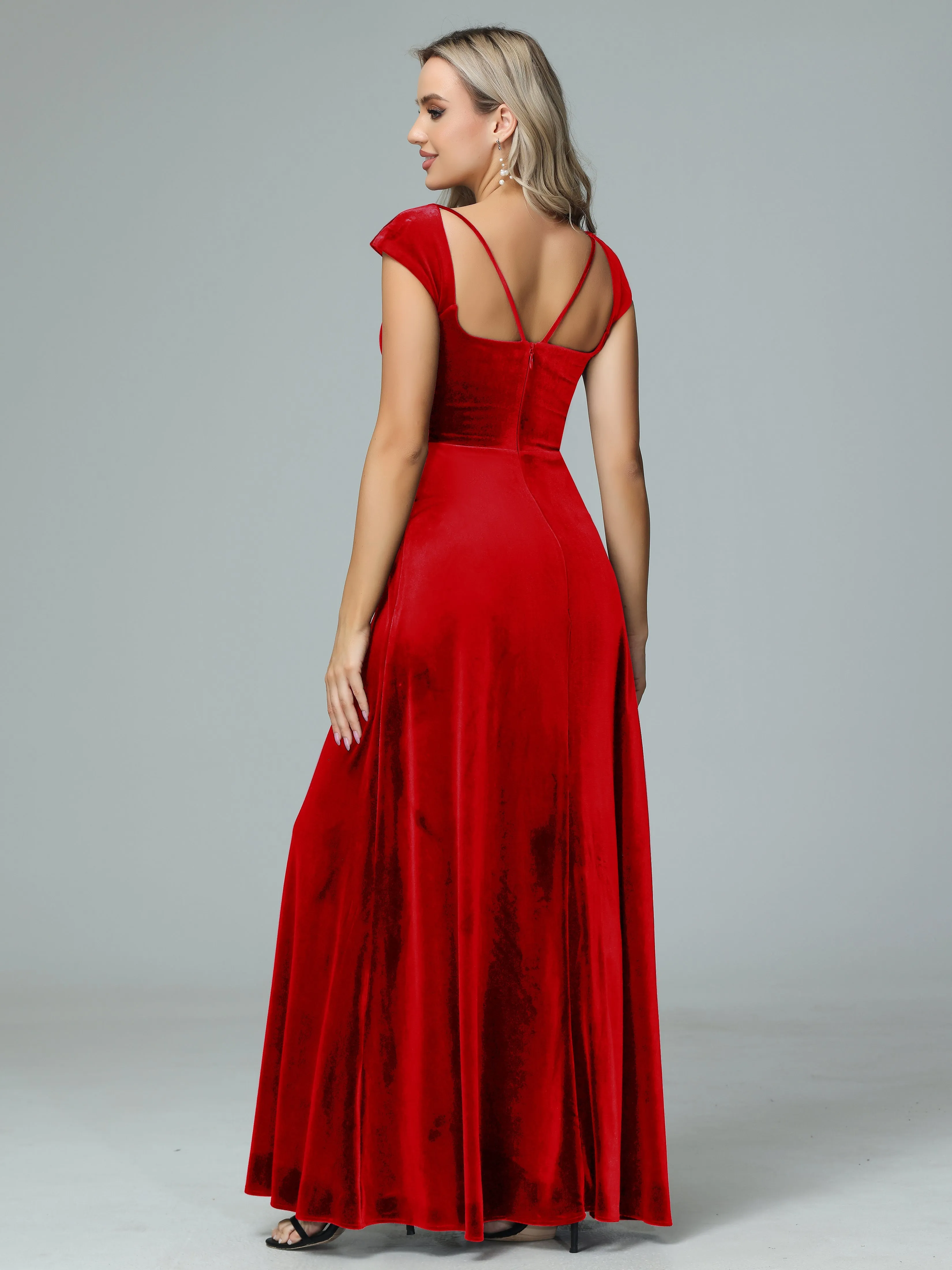 Vintage A-line Cap Sleeves Velvet Bridesmaid Dresses