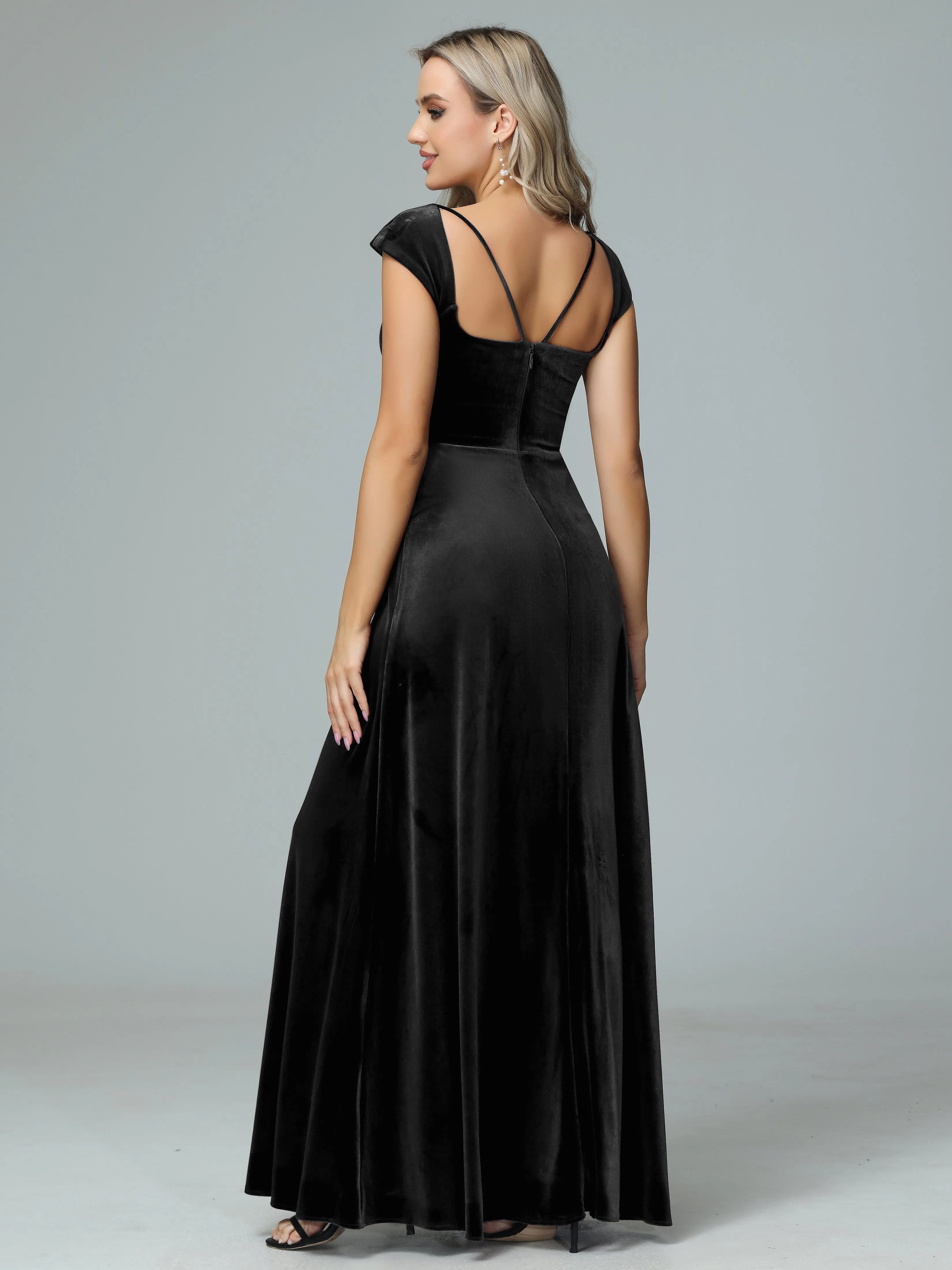 Vintage A-line Cap Sleeves Velvet Bridesmaid Dresses