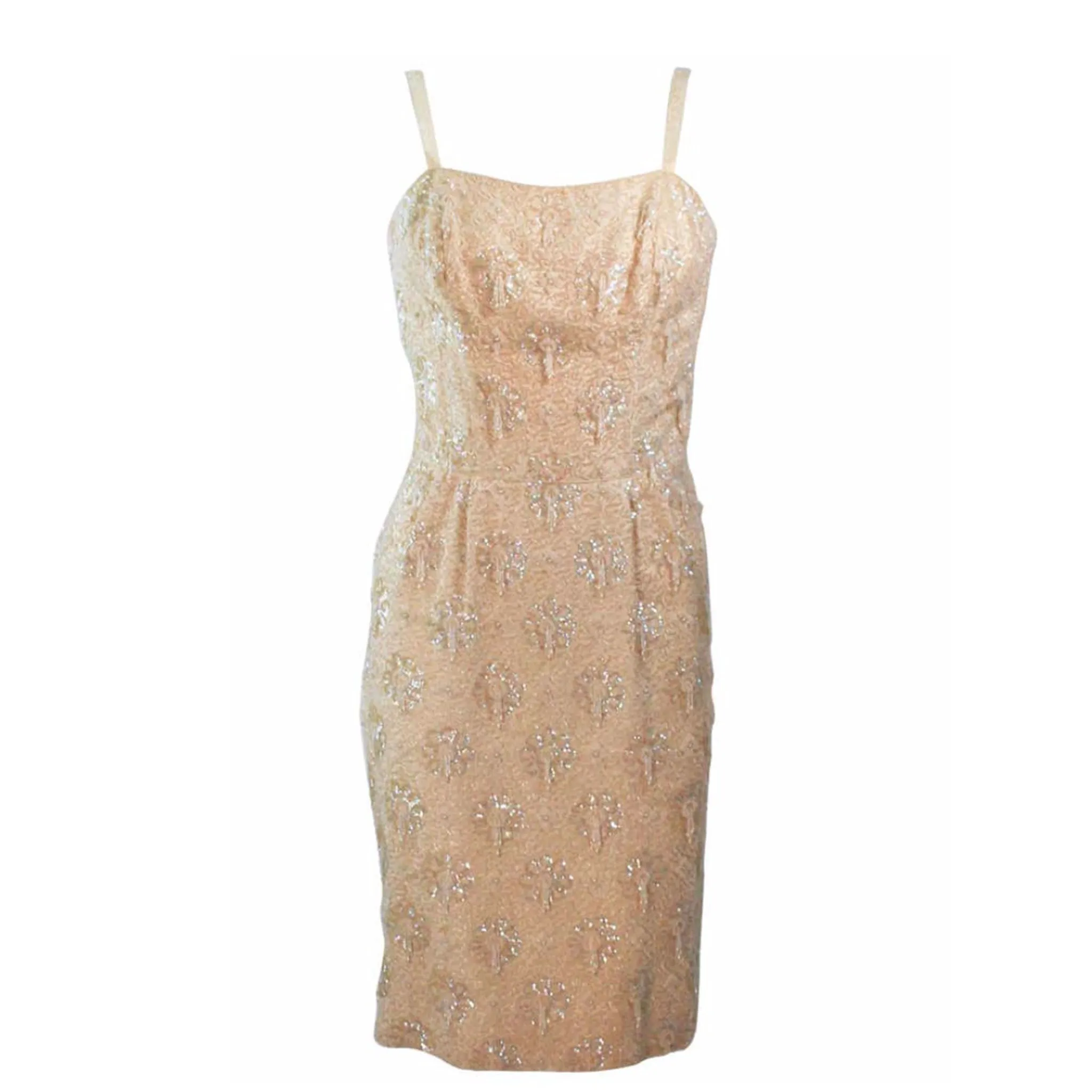 VINTAGE Circa 1960s Silk Beaded Cocktail Dress