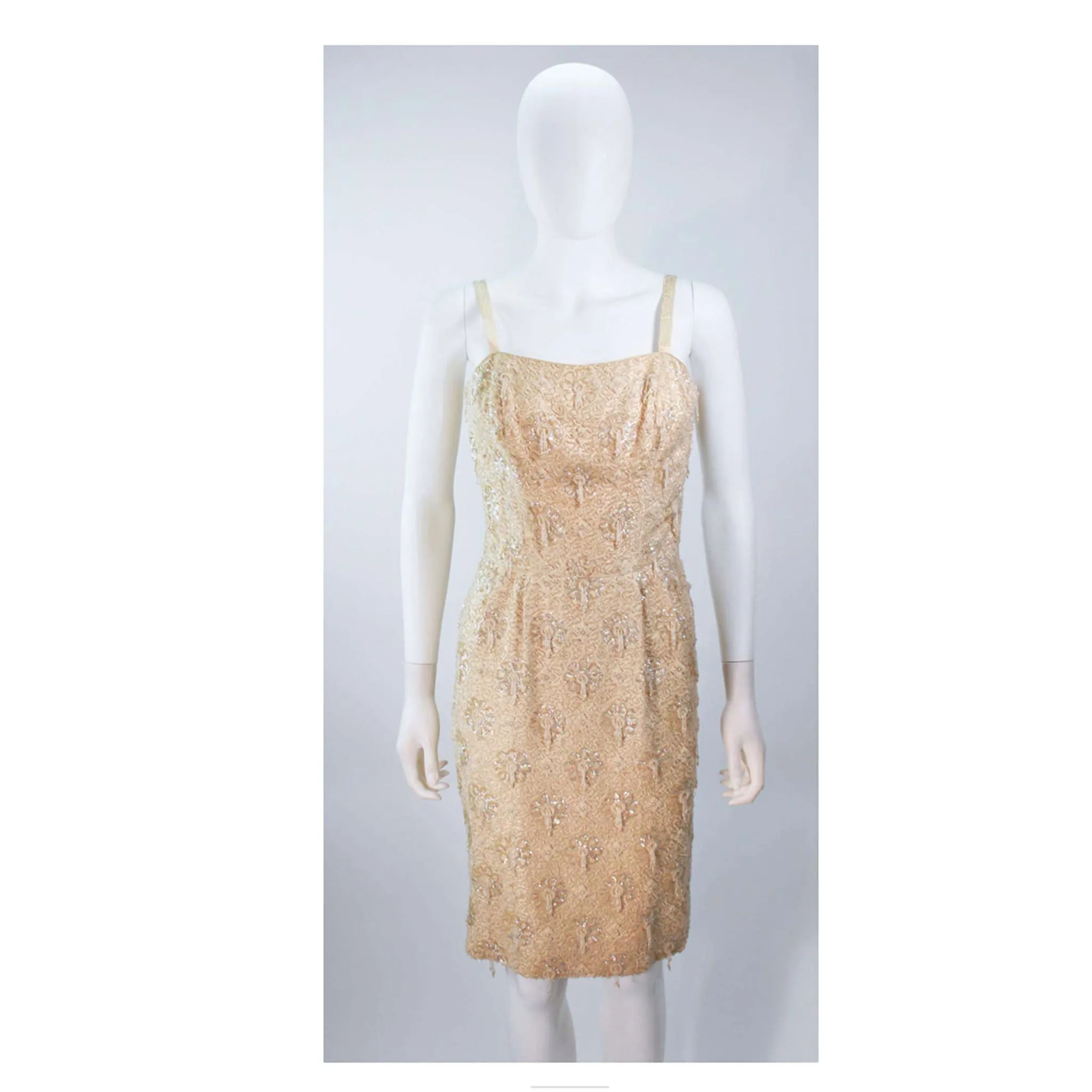 VINTAGE Circa 1960s Silk Beaded Cocktail Dress
