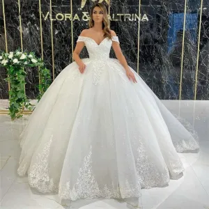 Wedding Dress For Women Lace Appliques Glitter Tulle Luxury Bridal Gowns