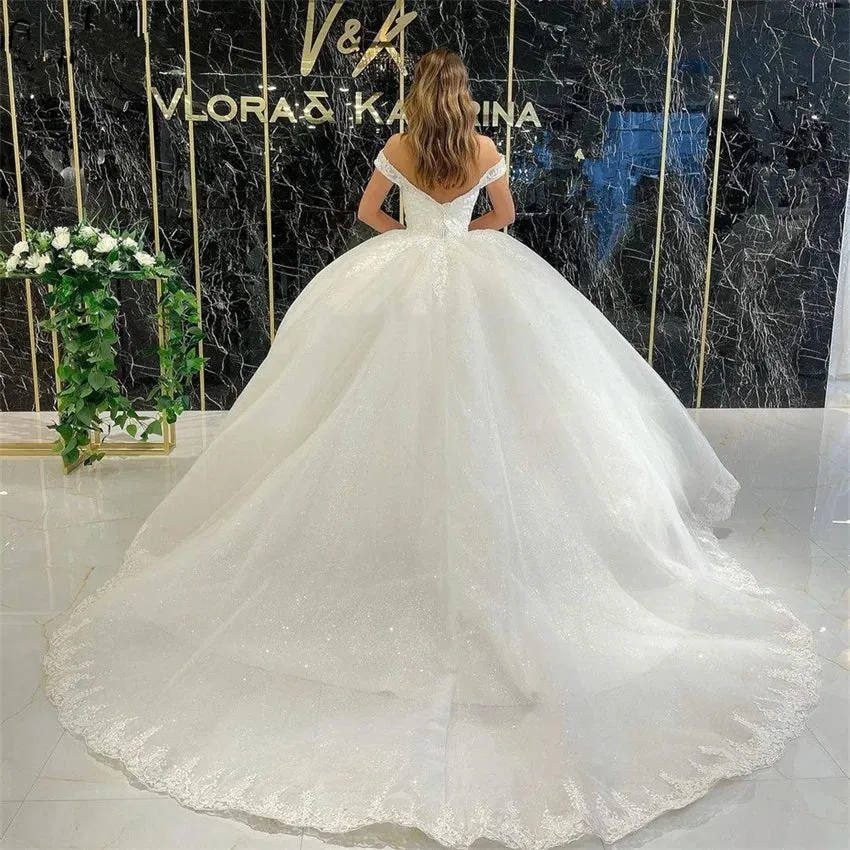 Wedding Dress For Women Lace Appliques Glitter Tulle Luxury Bridal Gowns