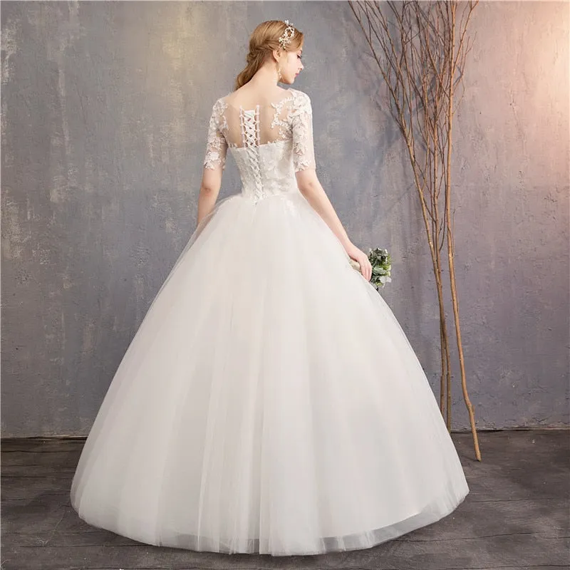 Wedding Dress Half Cap Sleeve Princess Illusion Wedding Dresses