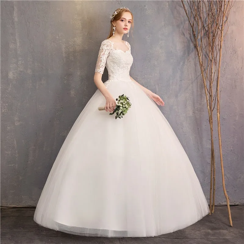 Wedding Dress Half Cap Sleeve Princess Illusion Wedding Dresses