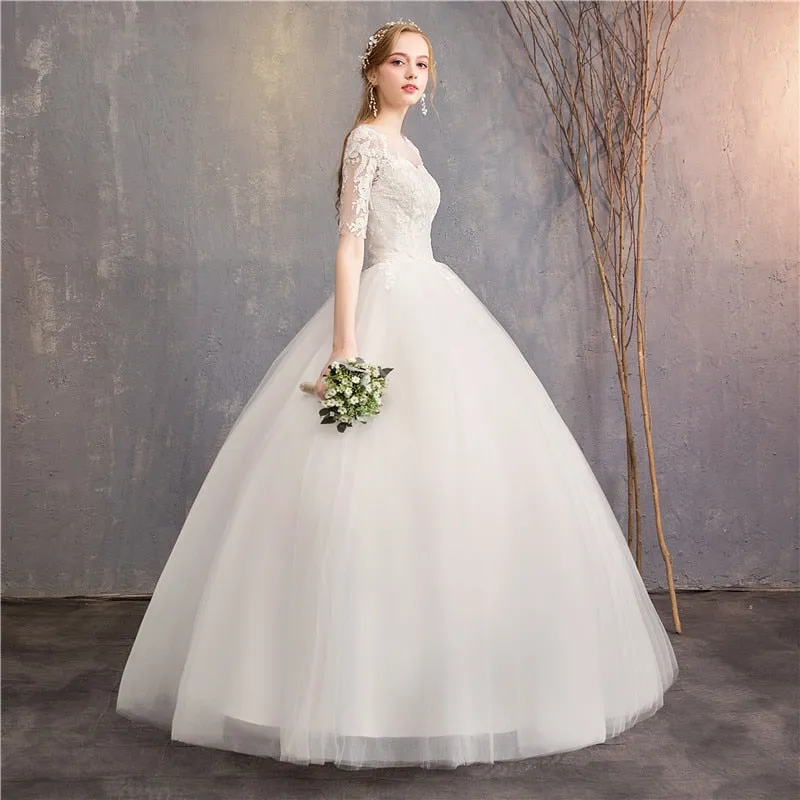 Wedding Dress Half Cap Sleeve Princess Illusion Wedding Dresses