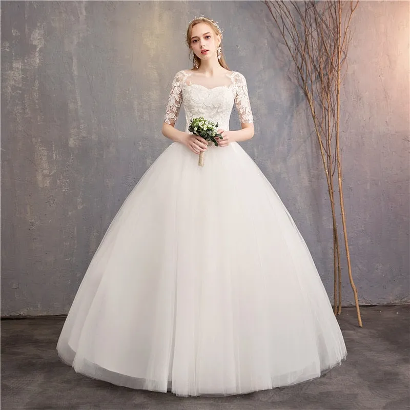 Wedding Dress Half Cap Sleeve Princess Illusion Wedding Dresses