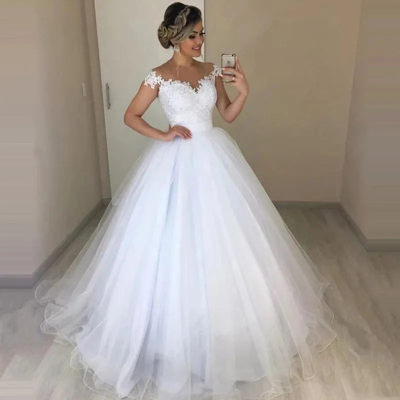 Wedding Dresses Beads Lace Removable Skirt Bridal Gowns