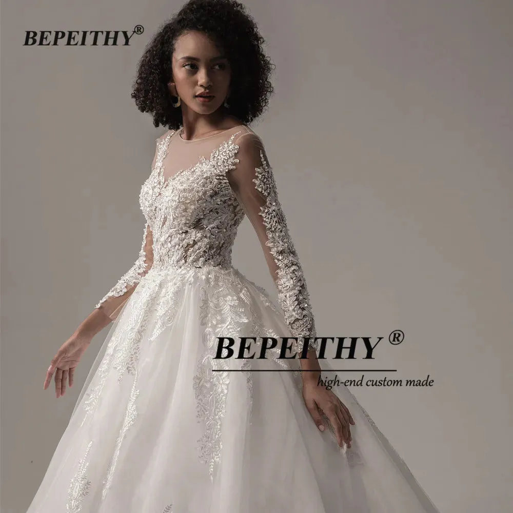 Wedding Dresses For Women Spring Princesss Vintage O Neck Long Sleeves
