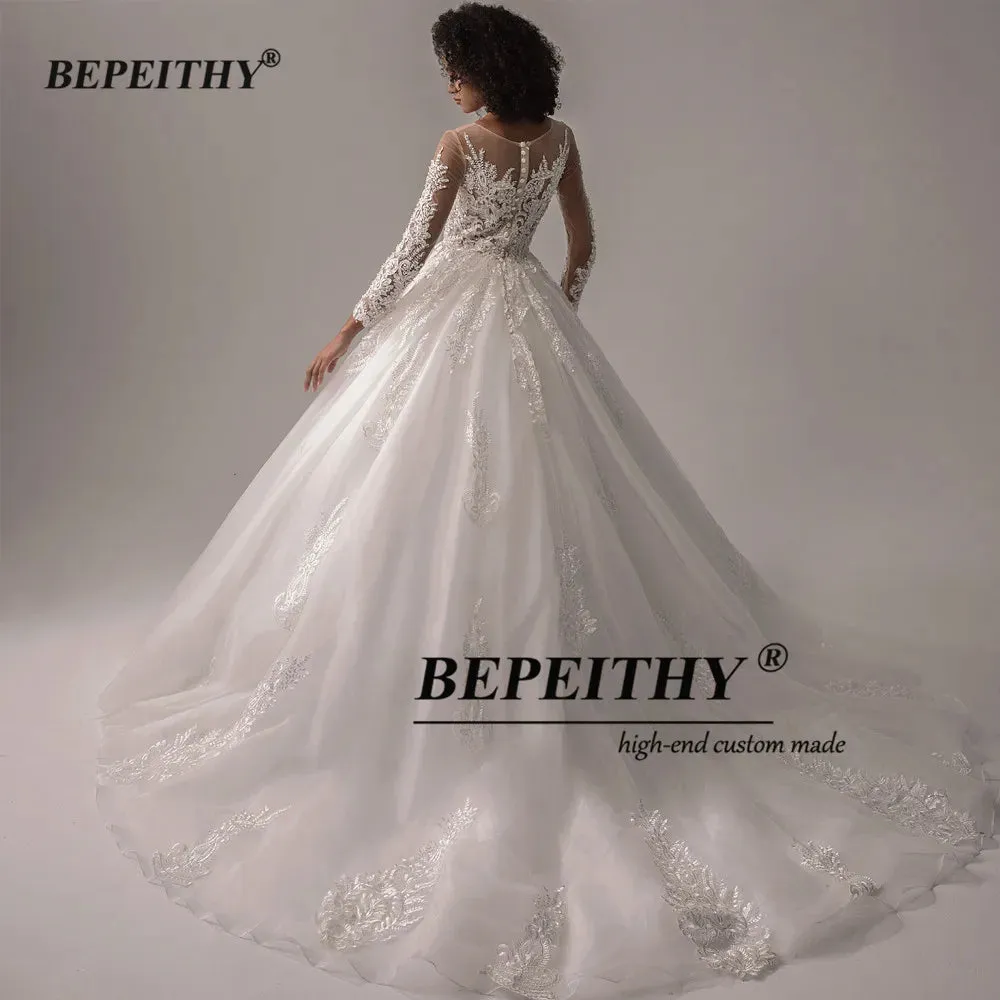Wedding Dresses For Women Spring Princesss Vintage O Neck Long Sleeves