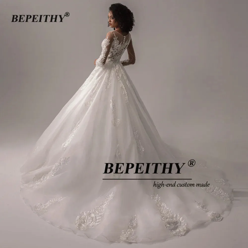Wedding Dresses For Women Spring Princesss Vintage O Neck Long Sleeves