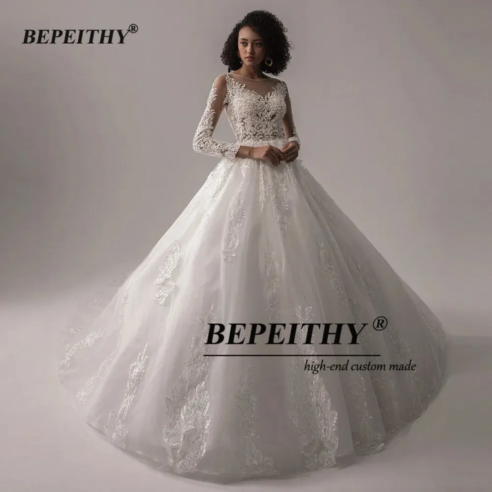 Wedding Dresses For Women Spring Princesss Vintage O Neck Long Sleeves