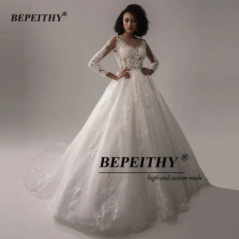 Wedding Dresses For Women Spring Princesss Vintage O Neck Long Sleeves
