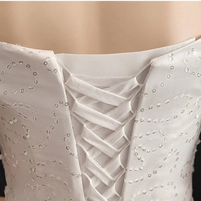 Wedding Dresses Illusion Boat Neck Short Sequined Embroidery Off The Shoulder