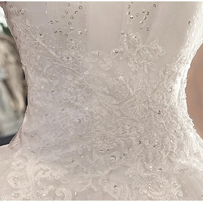 Wedding Dresses Illusion Boat Neck Short Sequined Embroidery Off The Shoulder