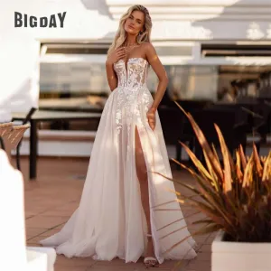Wedding Guest Dresses: A-Line Wedding Dress Women Lace Sweetheart Tulle Open Back