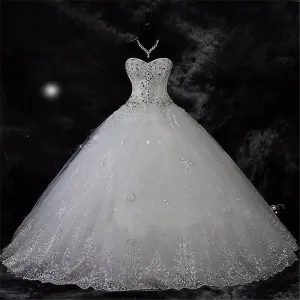 Wedding Guest Dresses: Ball Gown Lace Wedding Dress Shiny Beaded Wedding Gowns