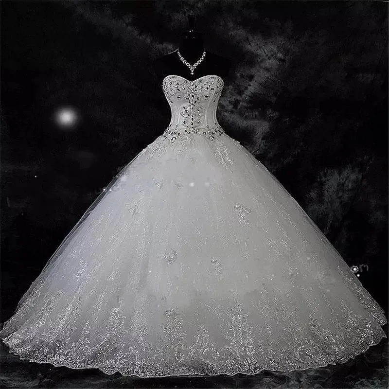 Wedding Guest Dresses: Ball Gown Lace Wedding Dress Shiny Beaded Wedding Gowns