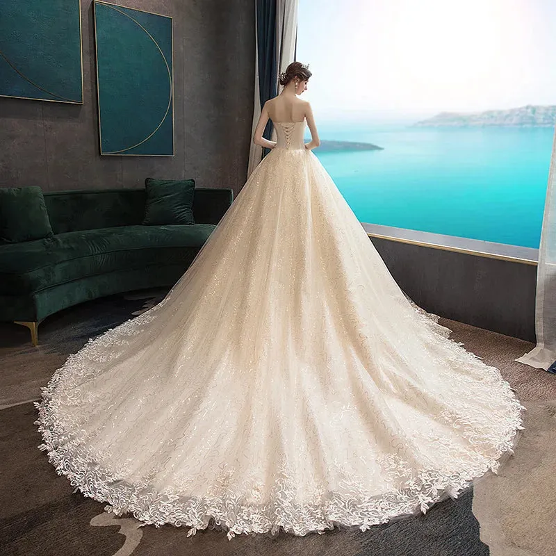 Wedding Guest Dresses: Wedding Dress Classic Strapless Wedding Gown With Train
