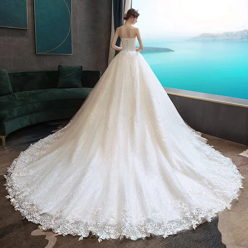 Wedding Guest Dresses: Wedding Dress Classic Strapless Wedding Gown With Train