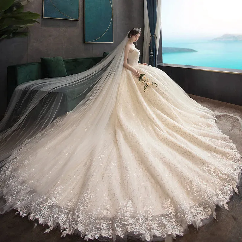 Wedding Guest Dresses: Wedding Dress Classic Strapless Wedding Gown With Train