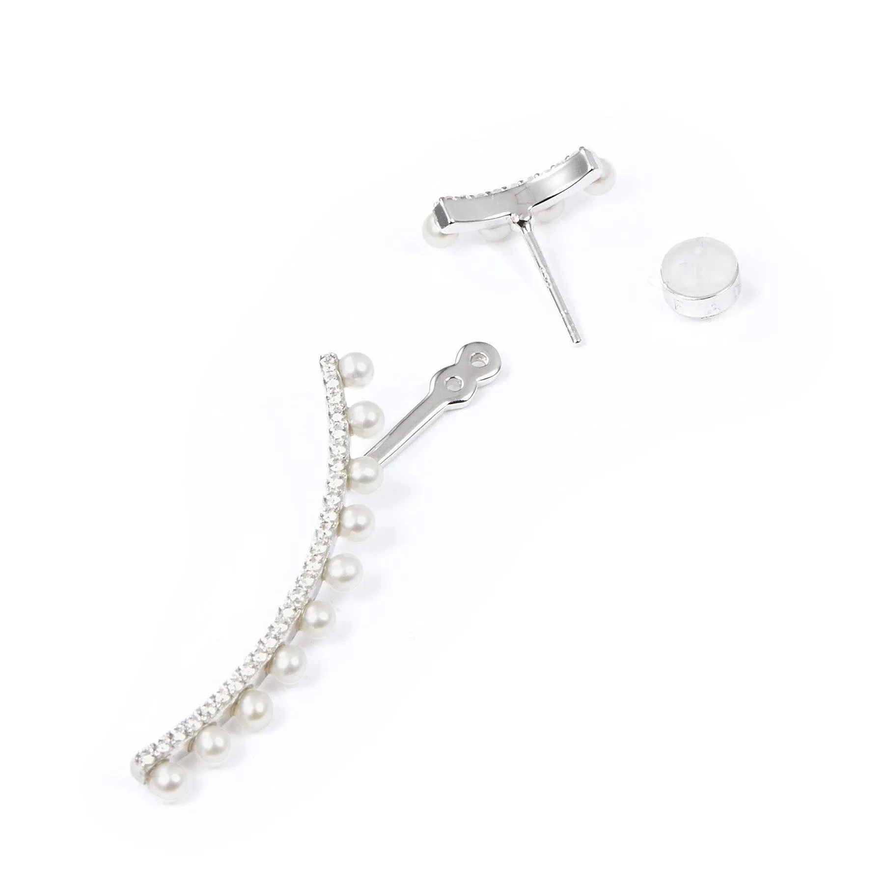 Wedding Ripple Freshwater Pearl Silver Detachable Drop Earrings