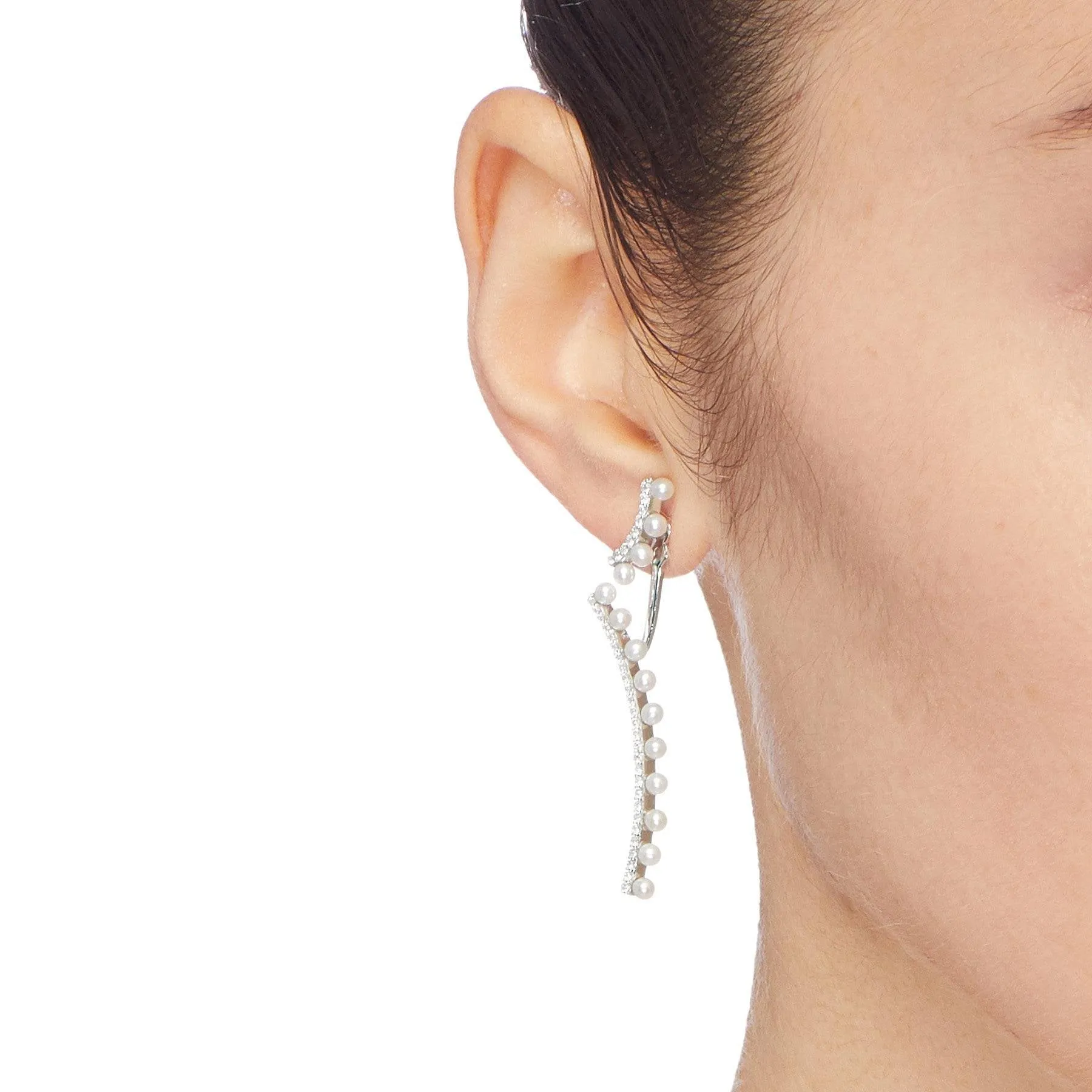 Wedding Ripple Freshwater Pearl Silver Detachable Drop Earrings