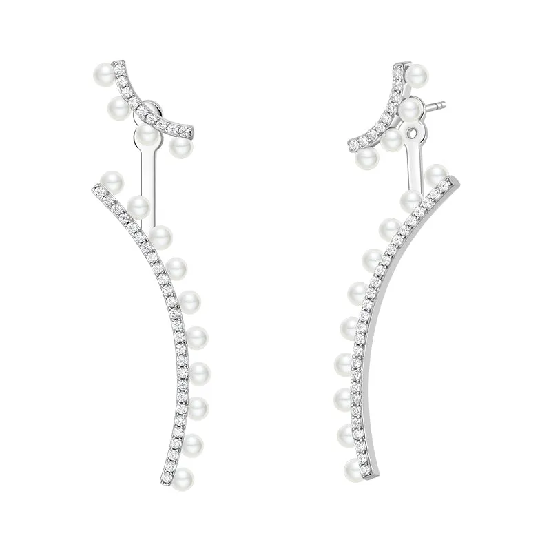 Wedding Ripple Freshwater Pearl Silver Detachable Drop Earrings