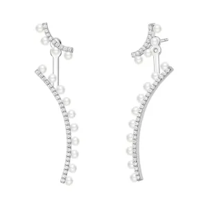 Wedding Ripple Freshwater Pearl Silver Detachable Drop Earrings