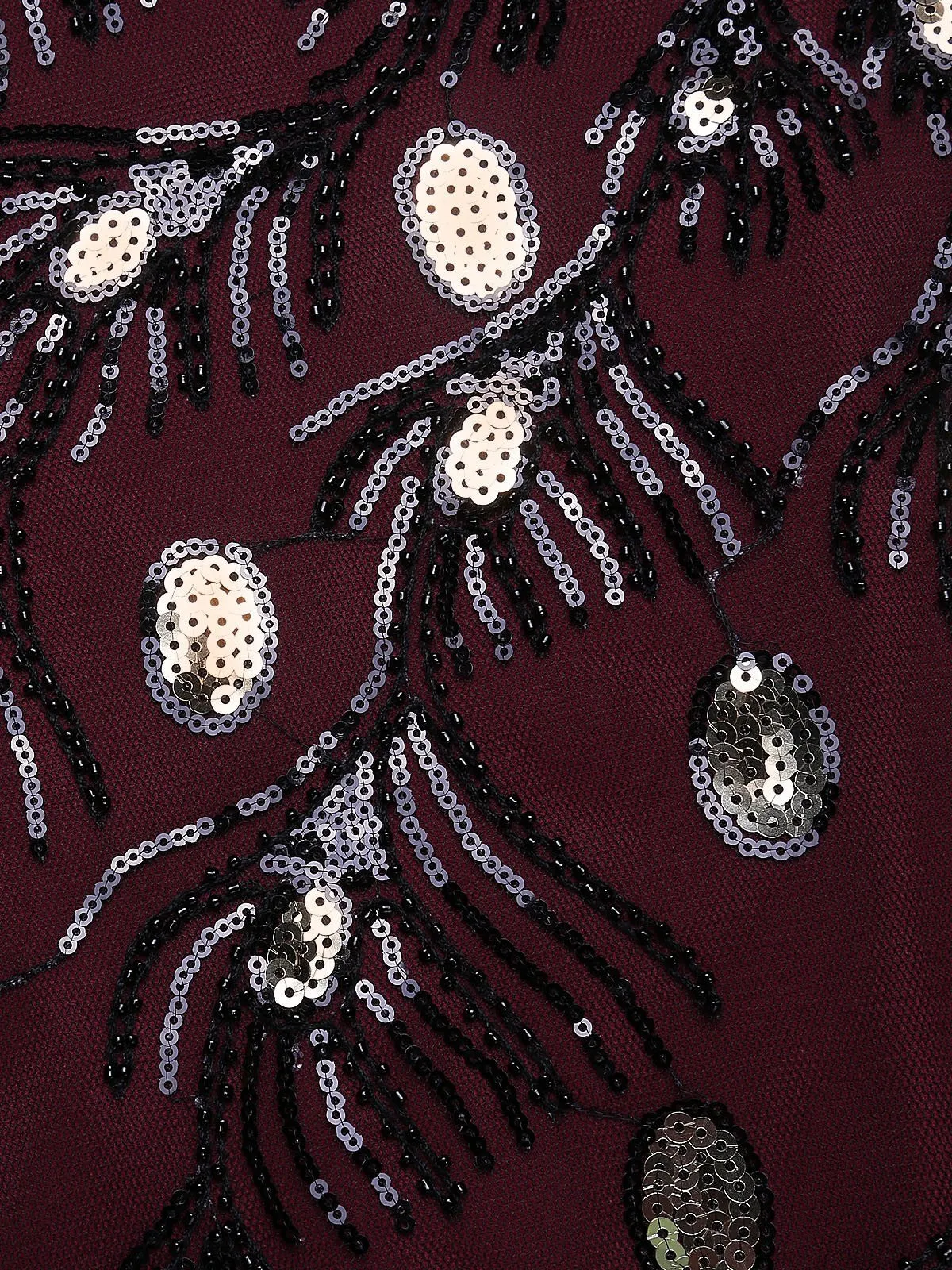Wine Red 1920s Peacock Flapper Dress