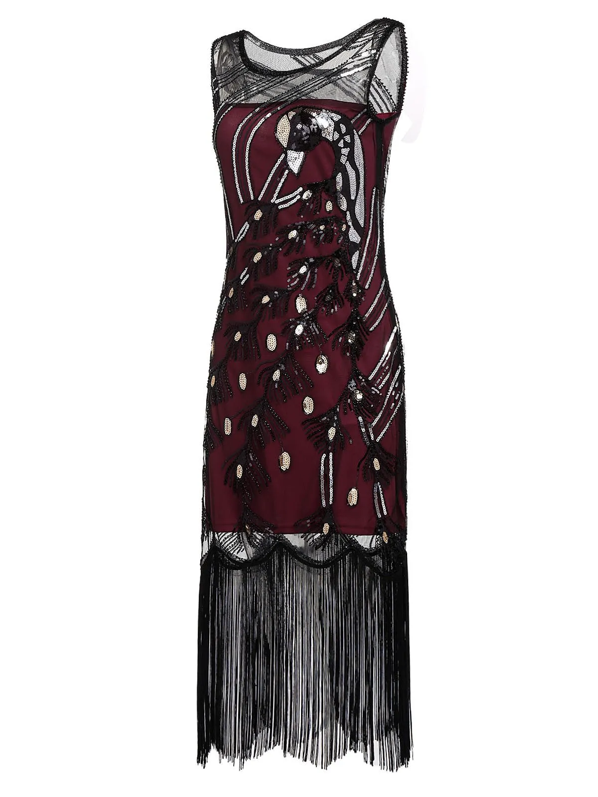 Wine Red 1920s Peacock Flapper Dress