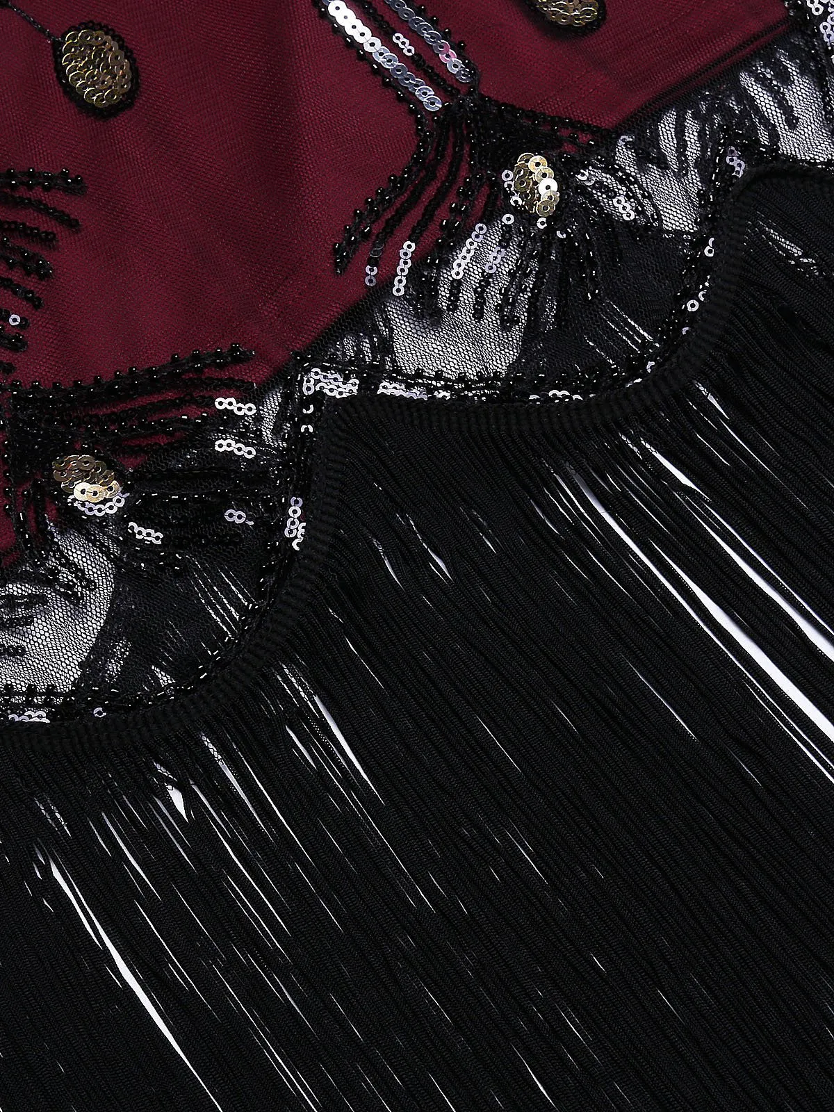 Wine Red 1920s Peacock Flapper Dress